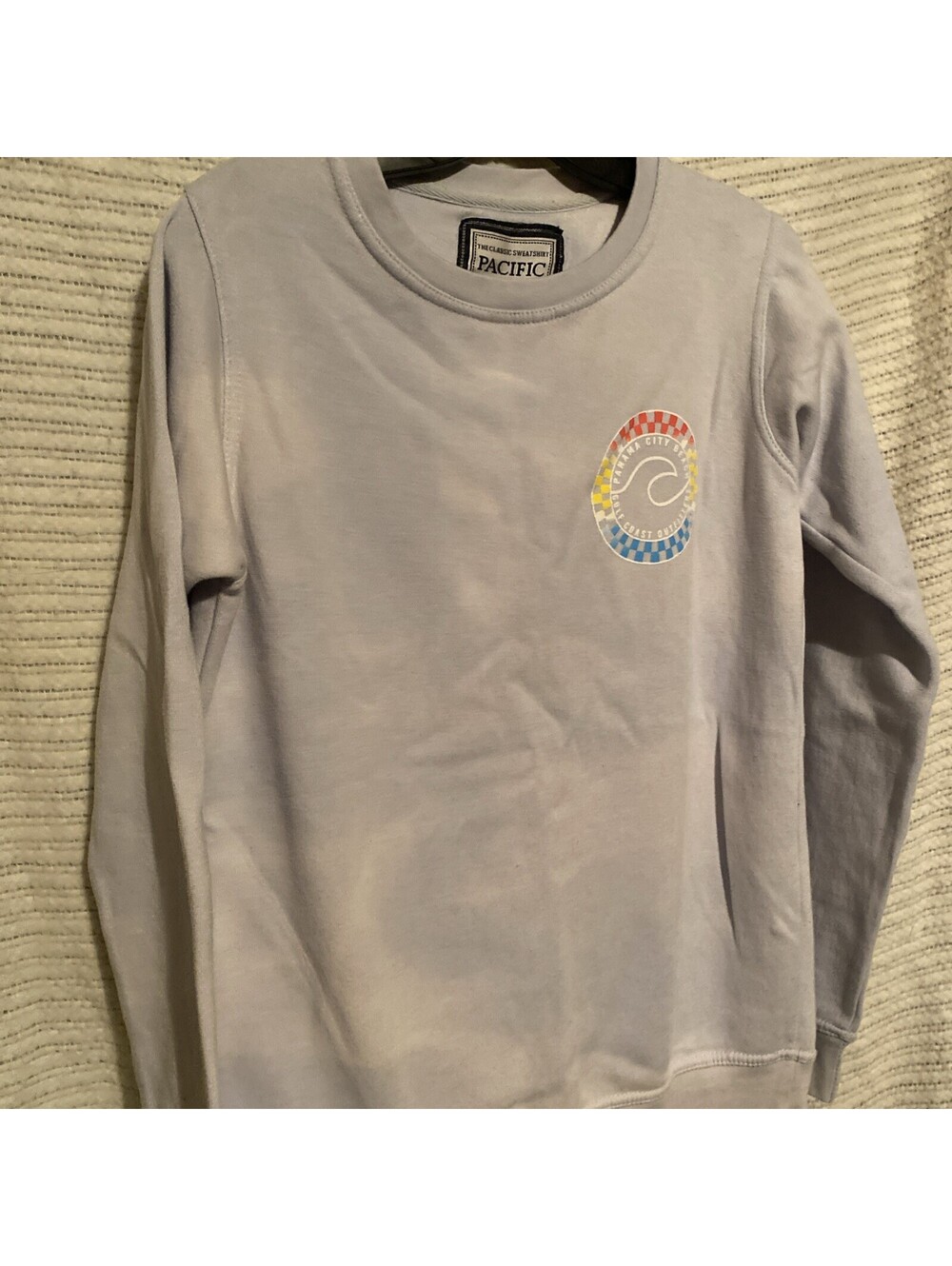 Pacific Sunwear S Lt Blue White Spliced Graphic Crewneck Sweatshirt Size Small